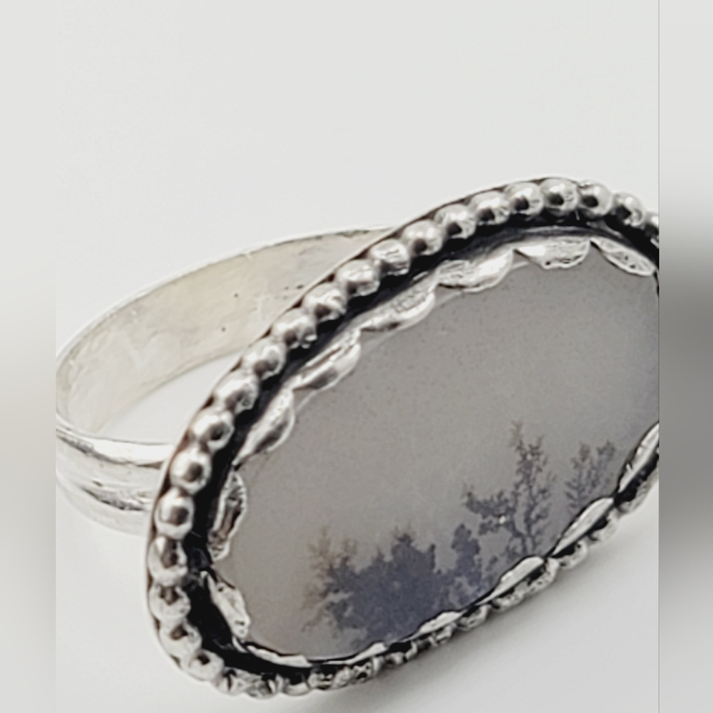 DENDRITIC AGATE RING HANDMADE IN STERLING SILVER METAL SIZE 7.5 - Picture 2 of 12